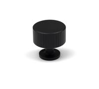Handle & Home 28mm Matt Black Reeded Cabinet Knob - Modern Knurled Knob for Kitchen Cupboards & Drawers