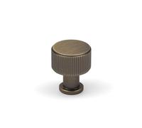 Handle & Home 29mm Antique Brass Reeded Cabinet Knob Round Textured Cupboard Door Drawer Furniture Pull