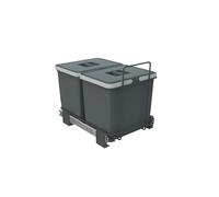 Handle & Home 400mm Grey Cabinet Bin Base Mounted 2 x 15L Integrated Pull Out Waste Recycling