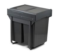 Handle & Home 450mm Pull Out Cabinet Bin Base Fix Grey 2 x 30L Sliding Cupboard Waste Recycle