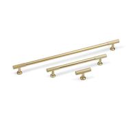 Handle & Home 50mm Light Gold Brass Cabinet Knob - Solid Zinc Reeded T-Bar Knob for Kitchen, Wardrobe & Drawer Doors