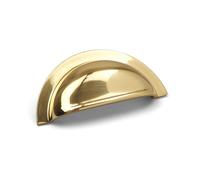 Handle & Home 76mm Polished Brass Cup Handle - Premium Cabinet Handle for Kitchen, Bedroom & Furniture