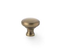 Handle & Home Antique Brass Cabinet Knob - 32mm Round Solid Brass Cupboard & Drawer Handle - Premium Kitchen Door Knob