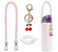 Handle Strap and Cherry Charm Set for Owala Water Bottle 24 oz, 32 oz, 40 oz, Owala Kids, Owala Coffee Tumbler, Owala FreeSip, for Owala Accessories & Stanley Cup Accessories (Beaded Pink)