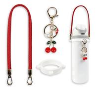 Handle Strap and Cherry Charm Set for Owala Water Bottle 24 oz, 32 oz, 40 oz, Owala Kids, Owala Coffee Tumbler, Owala FreeSip, for Owala Accessories & Stanley Cup Accessories (Leather Red)