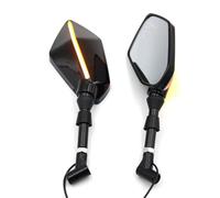 Handlebar Wing Mirrors Bar End Universal For MT07 For MT 09 10 125 For FZ6 For BMW For F800R Rear Mirror With LED Turn Signal Light 8 10MM Mirror Side Wing Mirror(Black)