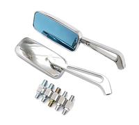 Handlebar Wing Mirrors Bar End Universal Handlebar Side Mirrors CNC Glass Lens 2PCS Black Smoke Blue Rectangle Motorcycle - 8mm 10mm(MS-2066-Sliver)