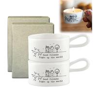 Handled Tea Light Holder - Good Friends Light Up The World, Good Friends Handled Tea Light Candle Holder, Votive Candle Holders Ceramic Tea Light Candle Holders for Best Friends (2PCS)