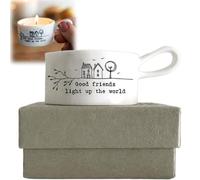Handled Tea Light Holder - Good Friends Light Up The World, Good Friends Handled Tea Light Candle Holder, Votive Candle Holders Ceramic Tea Light Candle Holders for Best Friends (1PCS)