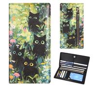 Handlein Womens Wallet, Extra Slim RFID Wallets, Leather Bifold Clutch Billfold Purse, with 11 Card Slots & ID Window, Cute Credit Card Holder Purse for Ladies Girls, Lawn Cat