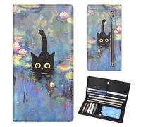 Handlein Womens Wallet, Extra Slim RFID Wallets, Leather Bifold Clutch Billfold Purse, with 11 Card Slots & ID Window, Cute Credit Card Holder Purse for Ladies Girls, Lotus Cat