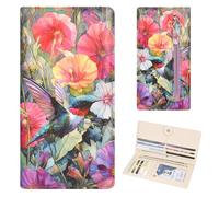 Handlein Womens Wallet, Extra Slim RFID Wallets, Leather Bifold Clutch Billfold Purse, with 11 Card Slots & ID Window, Cute Credit Card Holder Purse for Ladies Girls, Flowers Birds