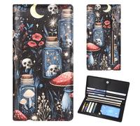 Handlein Womens Wallet, Extra Slim RFID Wallets, Leather Bifold Clutch Billfold Purse, with 11 Card Slots & ID Window, Cute Credit Card Holder Purse for Ladies Girls, Moon Skull