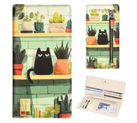 Handlein Womens Wallet, Extra Slim RFID Wallets, Leather Bifold Clutch Billfold Purse, with 11 Card Slots & ID Window, Cute Credit Card Holder Purse for Ladies Girls, Cat Plant