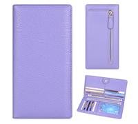 Handlein Womens Wallet, Extra Slim RFID Wallets, Leather Bifold Clutch Billfold Purse, with 11 Card Slots & ID Window, Cute Credit Card Holder Purse for Ladies Girls, Purple