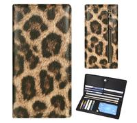 Handlein Womens Wallet, Extra Slim RFID Wallets, Leather Bifold Clutch Billfold Purse, with 11 Card Slots & ID Window, Cute Credit Card Holder Purse for Ladies Girls, Leopard Print