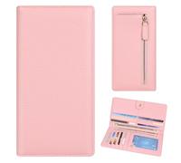 Handlein Womens Wallet, Extra Slim RFID Wallets, Leather Bifold Clutch Billfold Purse, with 11 Card Slots & ID Window, Cute Credit Card Holder Purse for Ladies Girls, Pink