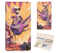 Handlein Womens Wallet, Extra Slim RFID Wallets, Leather Bifold Clutch Billfold Purse, with 11 Card Slots & ID Window, Cute Credit Card Holder Purse for Ladies Girls, Guitar Skull