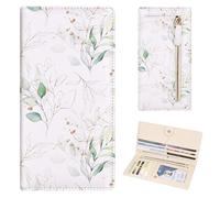 Handlein Womens Wallet, Extra Slim RFID Wallets, Leather Bifold Clutch Billfold Purse, with 11 Card Slots & ID Window, Cute Credit Card Holder Purse for Ladies Girls, White Leaf