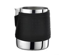 Handleless Frother Jug 350ml Silicone Sheath Black(Black) | 350ml capacity, stainless steel, precise crocodile spout, for ideal for latte art patterns, dishwasher safe