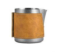 Handleless Milk Frothing Pitcher | Stainless Steel Latte Art Jug with Leather Sheath for Precision Pouring | Heat-Resistant Espresso Coffee Cup for Professional(Sliver 400ml)