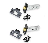HANDLESTORE 2 x Sets of Tubular Door Latch - Chrome, Brass or Black - for Use with Door Handles - Bolt Through - 63mm or 75mm (75mm Black x 2)