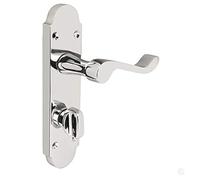 HANDLESTORE Shaped Scroll Bathroom Door Handle with Hinges - Polished Chrome Lever Handles on Backplate with Spindle & Screws (Handles Only)
