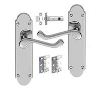 HANDLESTORE Shaped Scroll Door Handle Lever On Backplate - Includes Hinges and Latch - Polished Chrome