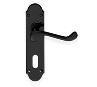 HANDLESTORE Shaped Scroll Matt Black Door Handles Lock Set