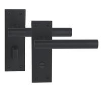 HANDLEZONE® 1 Pair of Levada Grip Black Matt Designer Bathroom WC Toilet Door Handle Set on Long Flat Backplate, for Internal Doors