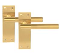 HANDLEZONE® 1 Pair of Levada Grip Satin Brass Designer Lever Latch Door Handle Set on Long Flat Backplate, for Internal Doors