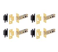 HANDLEZONE® 4 Pack 76mm / 3 inch Satin Brass CE/UKCA/Certifire Fire Rated Tubular Mortice Latch, Catch for Internal Timber Doors