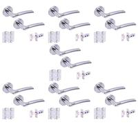 HANDLEZONE® 7 Sets Columba Premium Internal Door Handles on Rose Lever Latch Packs with 75mm Ball Bearing Hinges and 76mm Latches - Dual Polished/Satin Chrome