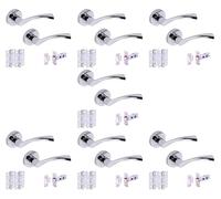 HANDLEZONE® 7 Sets Lobo Internal Door Handles on Rose Lever Latch Packs with 75mm Ball Bearing Hinges and 65mm Latches - Polished Chrome