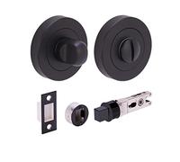 HANDLEZONE® Bathroom Toilet Door Thumb Turn and Release Bullet Round Deadbolt Kit - Black Matt - 76mm Bolt with 57mm Backset