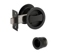HANDLEZONE® Round Sliding Privacy Door Lock Kit - Black Matt Finish - Finger Pull with Hook Lock - for Bathroom or Toilet Sliding Doors