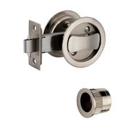 HANDLEZONE® Round Sliding Privacy Door Lock Kit - Satin Nickel Plated (SNP) - Finger Pull with Hook Lock - for Bathroom or Toilet Sliding Doors