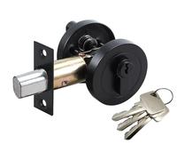 HANDLEZONE® Single Cylinder Deadbolt, Round Deadbolt Lock, Zinc Alloy Lock with Keys - Black Matt. Modern Security Lock for 35-50mm Doors (Front, Entrance, Passage, Bedroom)