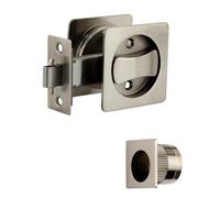 HANDLEZONE® Square Sliding Privacy Door Lock Kit - Satin Nickel Plated (SNP) - Finger Pull with Hook Lock - for Bathroom or Toilet Sliding Doors