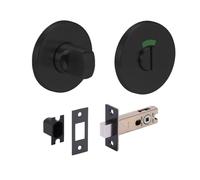 HANDLEZONE® Stainless Steel Bathroom Toilet Door Kit - Turn with Indicator Release - Black Matt Finish - 76mm Bolt with 57mm Backset