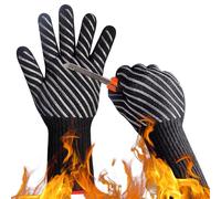 HandLove BBQ Gloves, Oven Gloves with Fingers -1472℉ Heat Resistant Gloves for Grilling | Aramid Retardant Non-Slip Grip, Long Cuff Mitts, Black,M
