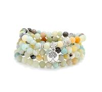Handmade 108 Stone Mala Beads with Tree of Life Charm - Wear as Necklace or Bracelet (Amazonite)