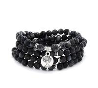 Handmade 108 Stone Mala Beads with Tree of Life Charm - Wear as Necklace or Bracelet (Labradorite)