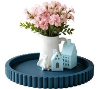 Handmade 12in Decorative Tray for Coffee Table Tray Decor, Blue Wooden Decorative Round Tray for Kitchen, Living Room, Home Decor