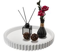 Handmade 12in Decorative Tray for Coffee Table Tray Decor, White Wooden Decorative Round Tray for for Coffee Table, Dining Room Table Entryway and Living Room Table