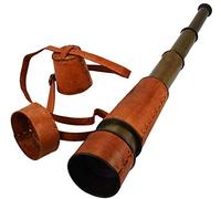 Handmade 18" Red Color Leather Encased Brass Spy Glass Telescope with Leather Safe Cap and Belt