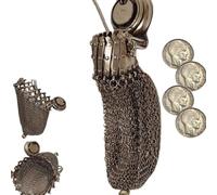 Handmade 1920's English Coin Purse, Victorian Twist Lid Gate Top Mesh Chatelaine Coin Purse, Mini Vintage Double Mesh Coin Holder, Rare Collectible Antique Accessory for Lovers, Families (1Pcs)