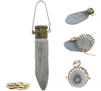 Handmade 1920's English Vintage Coin Purse Wallet, Chain Metal Mesh Wallet for Coins, Dice, Jewelry, Cosmetics, Mini Vintage Double Mesh Coin Holder Pouch Ideal for Collectible, Bronze, Vintage