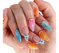 Handmade 24-piece nail polish set - European/American style flower-shaped rhinestone nail art pieces, finished fake nails stickers (24 pieces, The Five Colours)