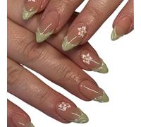 Handmade 24-piece nail polish set - European/American style flower-shaped rhinestone nail art pieces, finished fake nails stickers (24 pieces, Reseda)